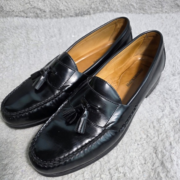 Johnston & Murphy Mens 14 M Black Leather Tassel Loafers 15-1095 Made in Brazil
